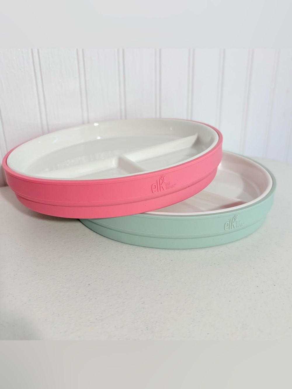Elk & Friends Porcelain Divided Plates Set of 2 (Blush & Sage ) 6.75” baby dish